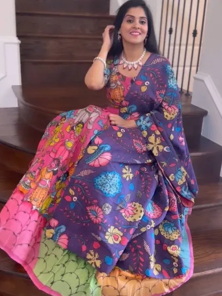 Pink Kalamkari South Indian Lehenga Choli With Readymade Blouse