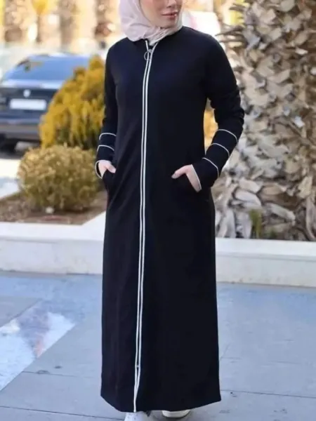 Black Prada Fabric Front Zip Open Burqa Islamic Dress With Matching Dupatta