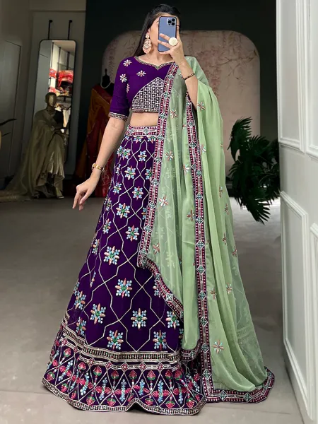 Purple Wedding Lehenga Choli in Georgette With Sequins and Thread Embroidery
