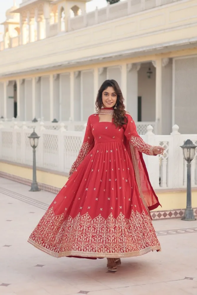 Unique Red Color Wedding Wear Cotton Designer Jacquard Lace Gown at Rs 1899  | Umarwada | Surat| ID: 2850461052430