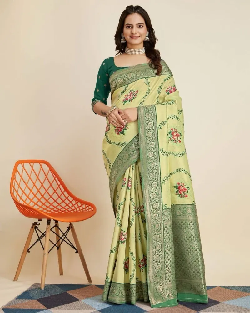 Lemon Color Party Wear Hand Weaving Soft Cotton Silk Saree B5718 –  TheDesignerSaree