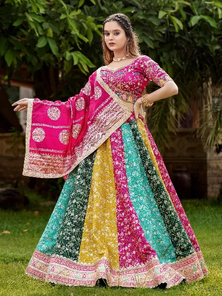 Multi Color Lehenga Choli in Satin With Embroidery Ready to Wear Lehenga Choli