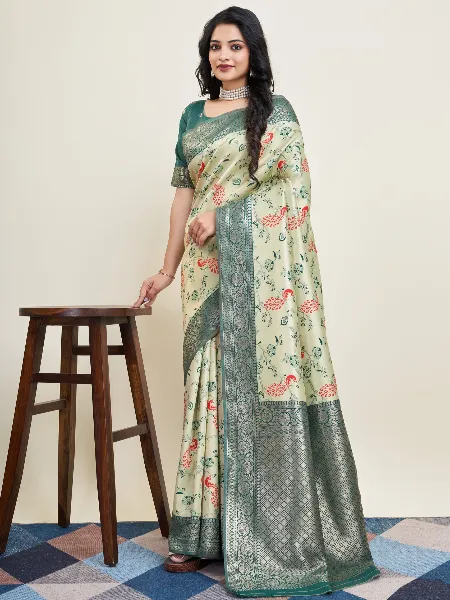 Lemon Green Pure Kanjivaram Silk Saree With Blouse and Beautiful Zari Weaving