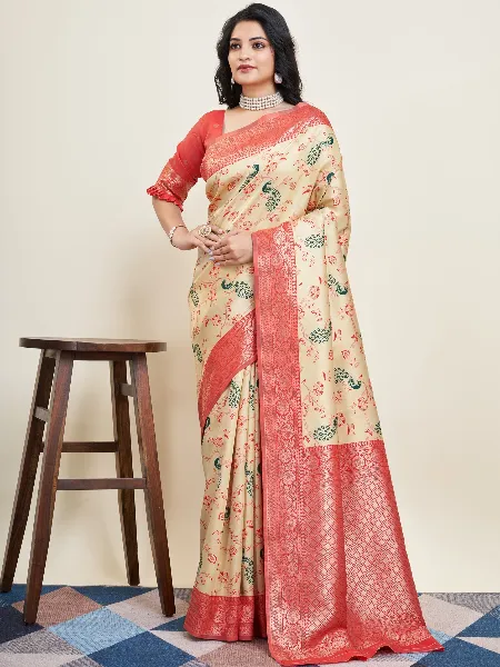 Yellow Pure Kanjivaram Silk Saree With Blouse and Beautiful Zari Weaving