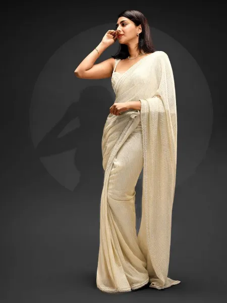 White Color Sequence Saree in Georgette for Reception Party and Events