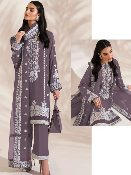 Light Purple Pakistani Dress in Georgette With Sequins and Moti Work Eid Collection
