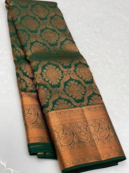 Green Lichi Silk Saree With Weaving Work and Blouse for Indian Festival Wear