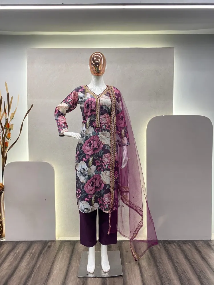 Lavender Designer Trending Sequence Embroidery Work Suit Pent and Dupatta  in USA, UK, Malaysia, South Africa, Dubai, Singapore