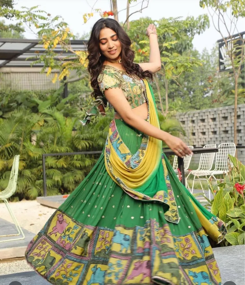 Green Zari Weaving Work South Indian Lehenga Choli