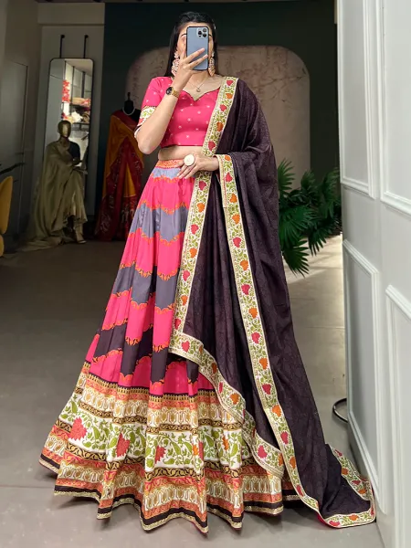 Pink Designer Lehenga Choli in Vaishali Silk With Digital Print Sequins Lace