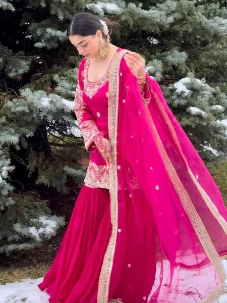 Pink Color Top Gharara Dress in Georgette With Sequence Work and Dupatta