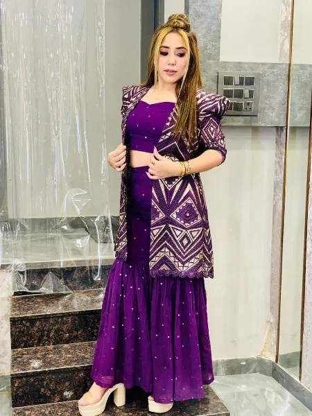 Purple Designer 3 Piece Western Dress With Sequence for Event and Party