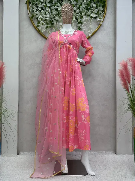 Light Pink Color Alia Style Suit in Maslin With Digital Print and Handwork