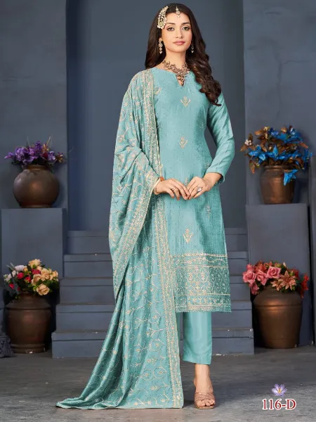 Sky Blue Color Salwar Suit in Vichitra With Embroidery and Swarovski Diamond