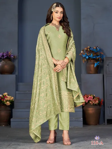 Pista Color Salwar Suit in Vichitra With Embroidery and Swarovski Diamond