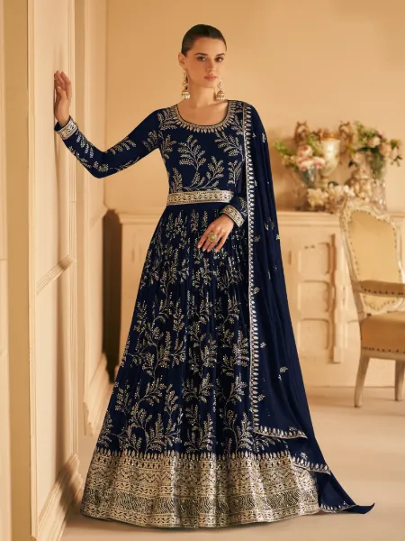 Blue Anarkali Dress in Georgette With Heavy Sequence Embroidery Anarkali