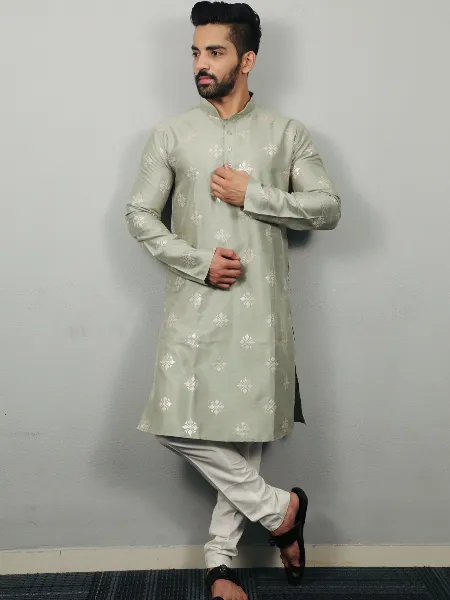 Pista Mens Traditional Kurta Pajama Set in Parbon Silk With Copper Sequence