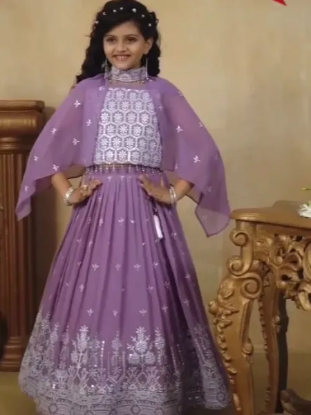 Lavender Kids Lehenga Choli in Georgette With Sequins Readymade Kids Wear