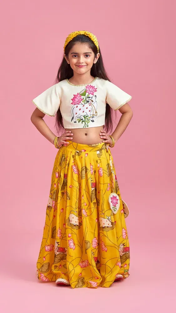 Nirmaan Kids Girl's Designer Crop Top With Lehenga