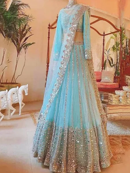 Sky Blue Soft Net Lehenga Choli With Heavy Sequence Work for Wedding, Party, Casual Wear Chaniya Choli Dress