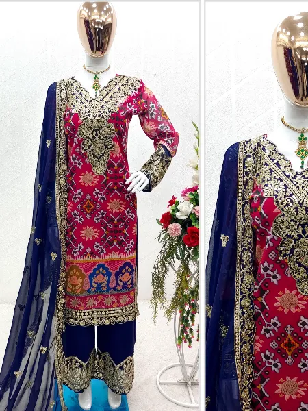 Pink Top Pant and Dupatta Set With Print and Embroidery Pakistani Style Suit