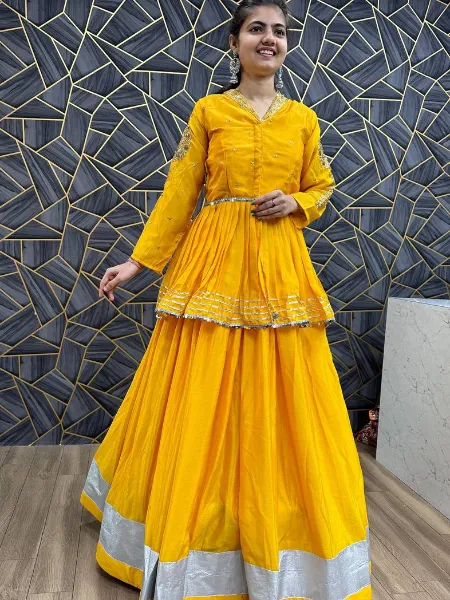 Yellow South Indian Lehenga Choli With Readymade Blouse With Embroidery