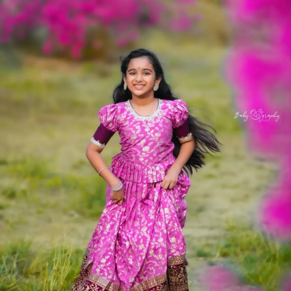 Angalakruthi Designer Studio on Instagram: “#Kids Kanchivaram silk pavada  #Pink & Green kids Trad… | Kids dress patterns, Kids blouse designs, Kids  designer dresses