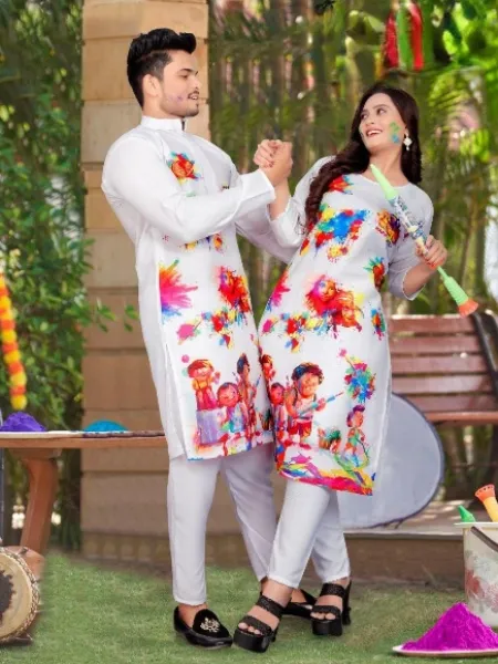 Holi Collection for Women Kurti and Men Kurta in Crepe with Digital Print
