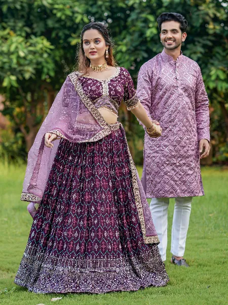 Wine Color Couple Combo in Georgette With Foil and Embroidery Work