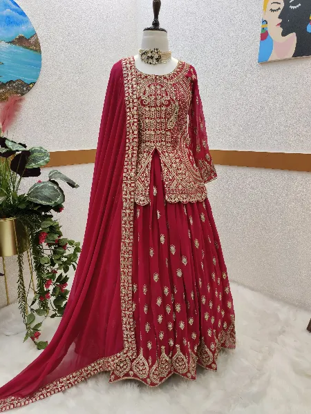 Pink Indo Western in Georgette With Heavy Embroidery Work and Dupatta