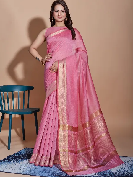 Light Pink Cotton Saree With Weaving Work and Blouse Indian Traditional Saree
