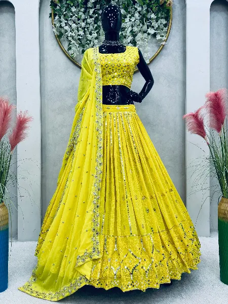 Buy Yellow Color Pure Organza Fabric Lehenga Choli For Haldi Online -  LEHV2660 | Appelle Fashion