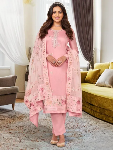 Pink Color Salwar Suit in Viscous With Sequence Embroidery and Mirror Work