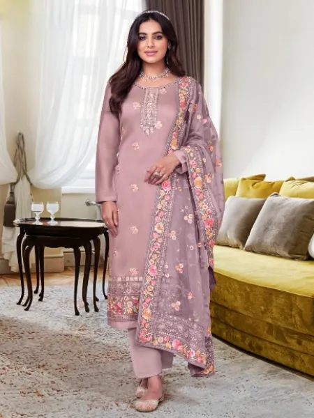 Dark Lavender Color Salwar Suit in Viscous With Sequence Embroidery and Mirror Work