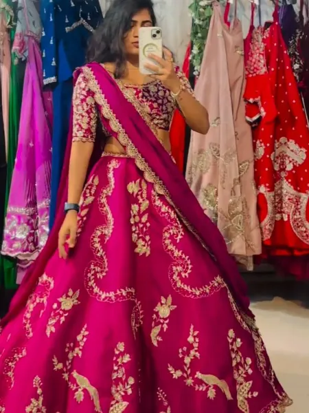 Pink Ready to Wear Lehenga Choli in Chinon Fabric With Embroidery Work