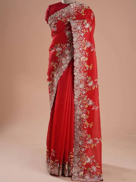 Red Color Rangoli Silk Saree With Heavy Sequence Embroidery Work and Blouse