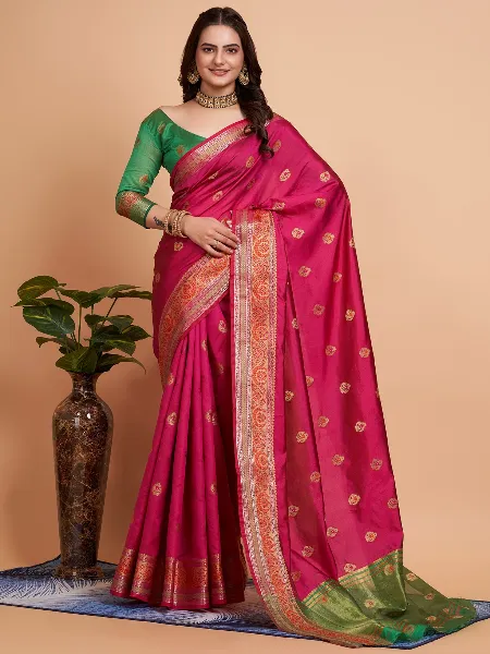 Pink Soft Maithili Silk Saree With Zari Weaving Work and Blouse