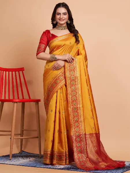 Yellow Soft Banarasi Silk Saree With Zari Weaving Work and Blouse