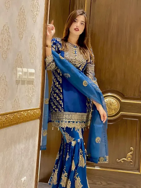 Blue Color Pakistani Sharara With Heavy Embroidery Work for Pakistani Wedding Wear