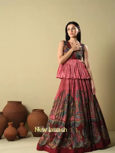 Pink South Indian Lehenga Choli With Readymade Blouse With Kalamkari Print