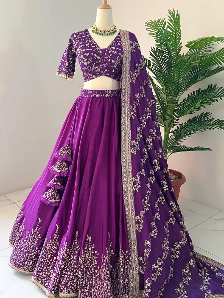 Purple Color Georgette Lehenga Choli With Sequence Embroidery Ready to Wear