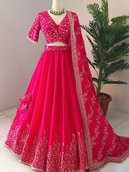 Pink Color Georgette Lehenga Choli With Sequence Embroidery Ready to Wear
