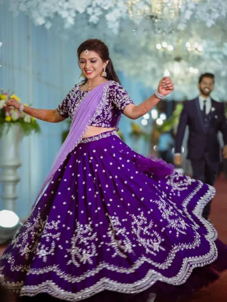 Purple Lehenga Choli With Readymade Blouse Indian Wedding Lehenga Choli