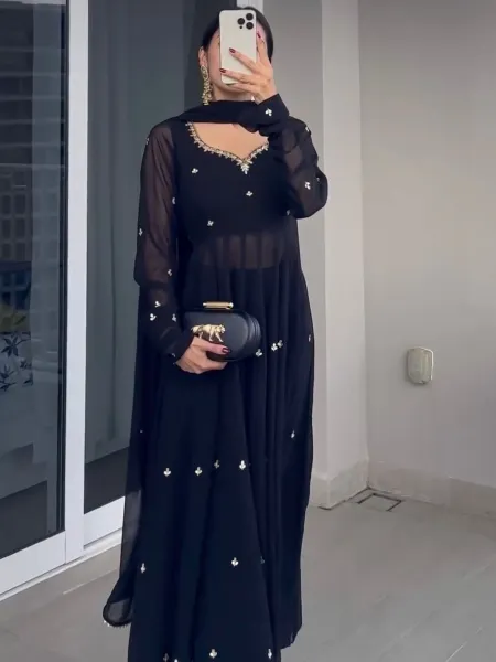 Black Color Designer Gown With Sequence and Stone Work Party Wear Gown