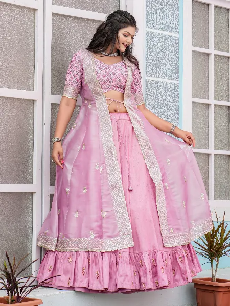 Light Pink Ready to Wear Lehenga Choli With Shrug Indian Bridal Wear Lehenga