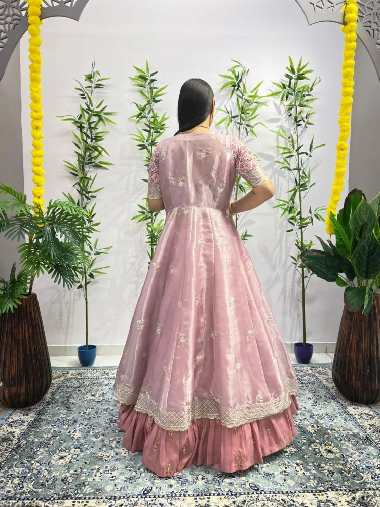 strapless open back dress Maroon Exquisite Handwork Silk Bridal Lehenga M main image 1