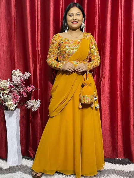 Yellow Ready to Wear Lehenga Choli With Embroidery Readymade Blouse and Fancy Dupatta