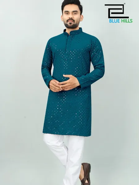 Rama Traditional Men's Kurta Pajama Set in Rayon With Sequence Embroidery