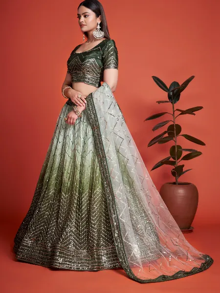 Bridal Lehenga - Royal Multicolor Green & Mustard Embroidered Lehenga –  Empress Clothing