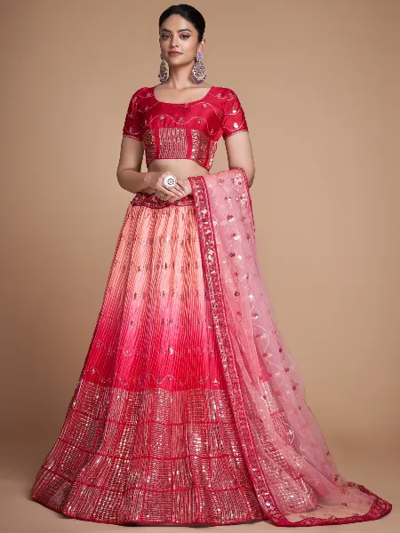 Bridal Lehenga Choli in Pink Chinon With Heavy Sequence Work Wedding Lehenga